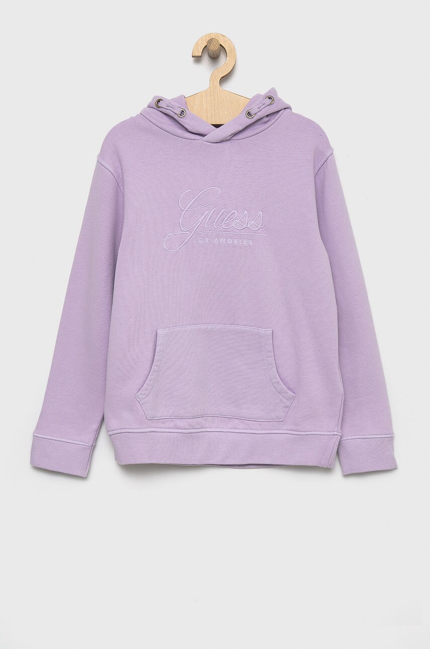 

Детски памучен суичър Guess в лилаво с апликация, Виолетов
