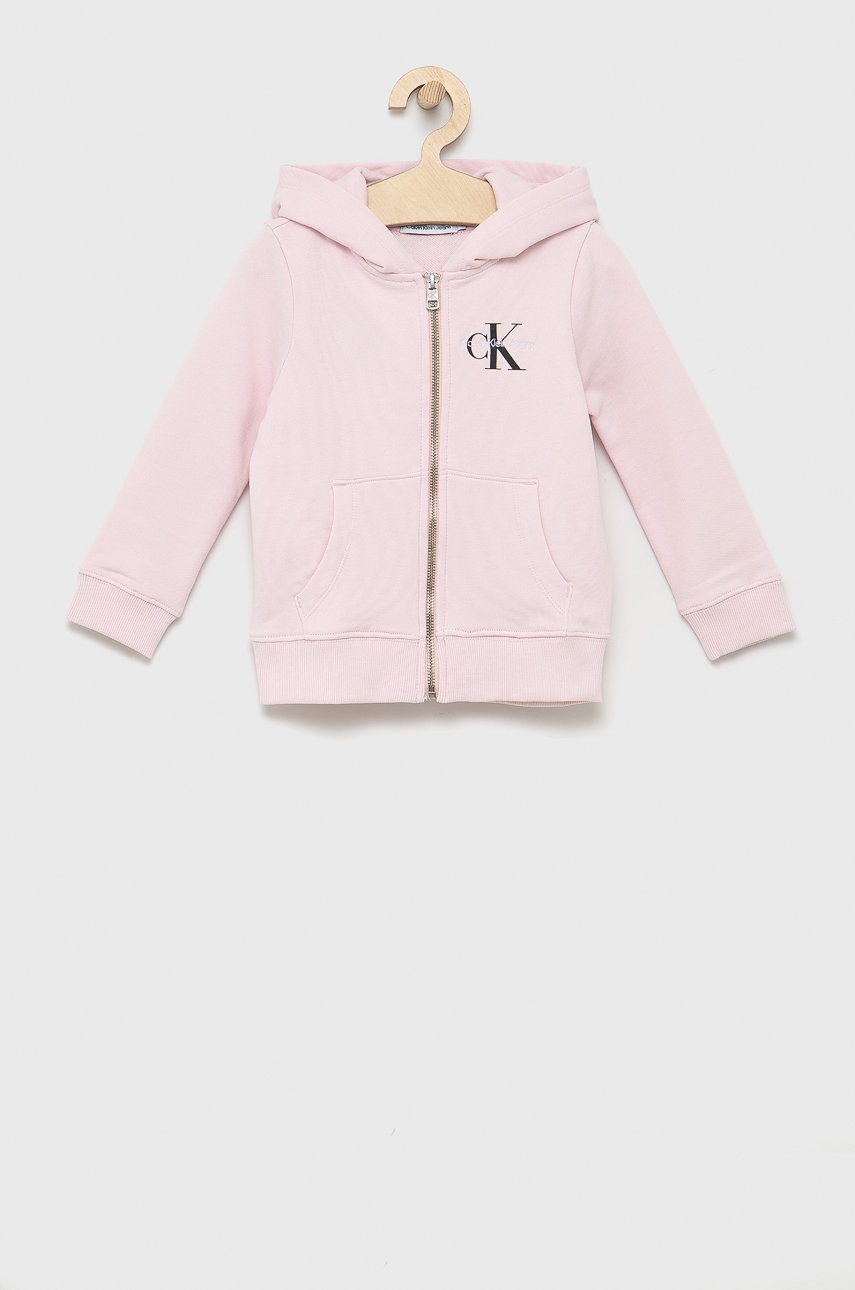 

Детски памучен суичър Calvin Klein Jeans в розово с принт, Розов