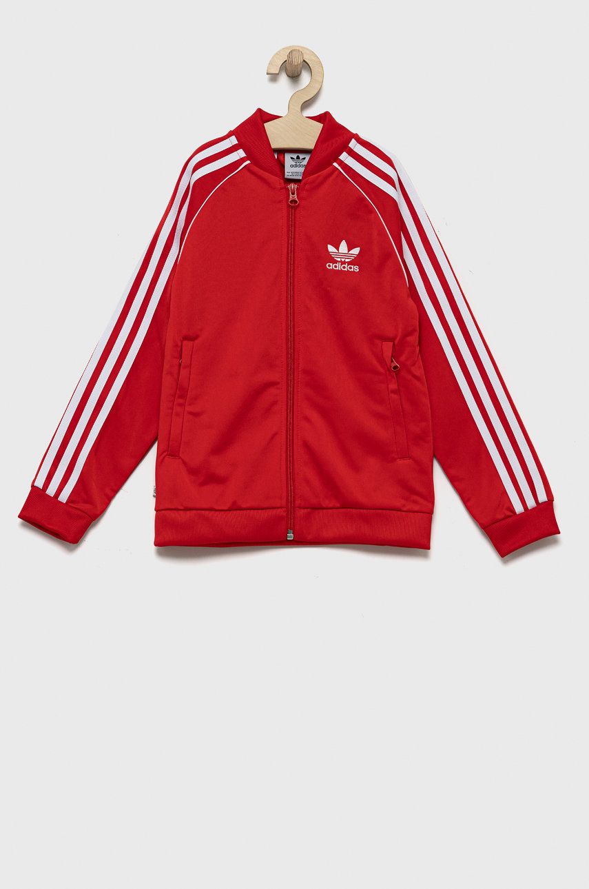 Dětská mikina adidas Originals červená barva, hladká - červená -  100% Recyklovaný polyester