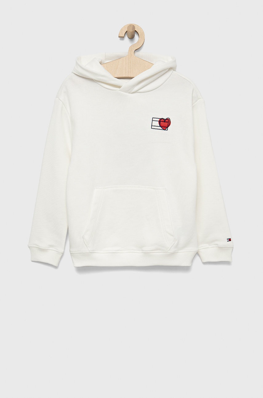 

Детски памучен суичър Tommy Hilfiger в бяло с апликация, Бял