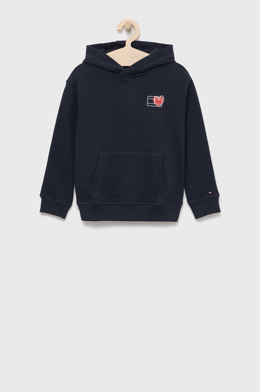 

Детски памучен суичър Tommy Hilfiger в тъмносиньо с апликация, Тъмносин