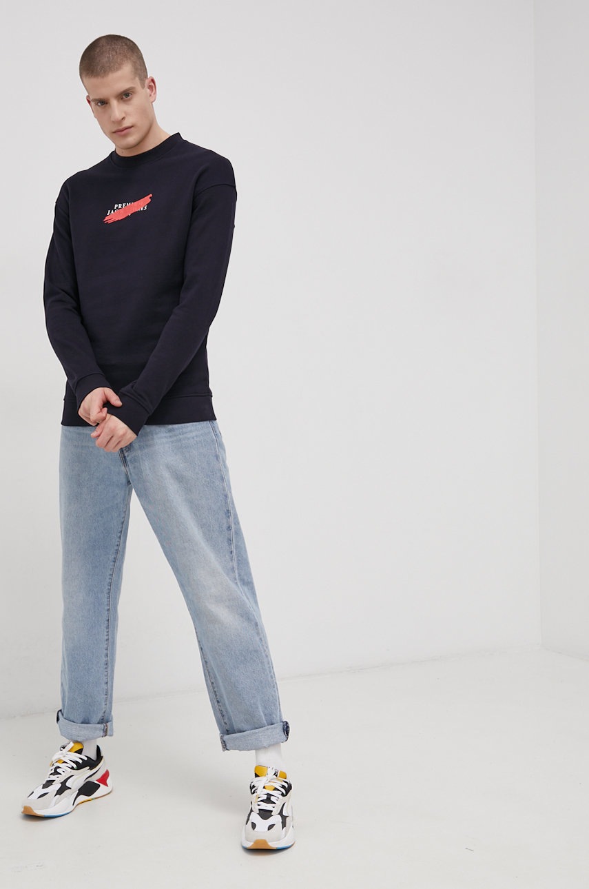 

Хлопковая кофта Premium by Jack&Jones мужская цвет синий с принтом