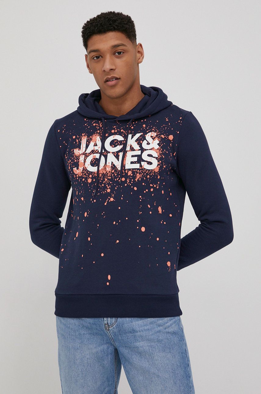 Jack & Jones bluza męska kolor granatowy z kapturem wzorzysta