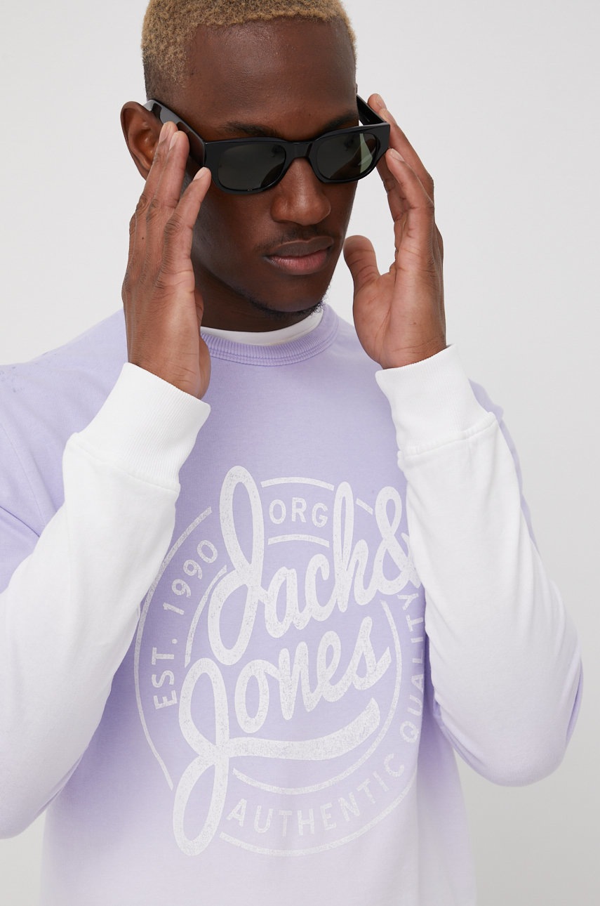 

Хлопковая кофта Jack & Jones мужская цвет фиолетовый с принтом
