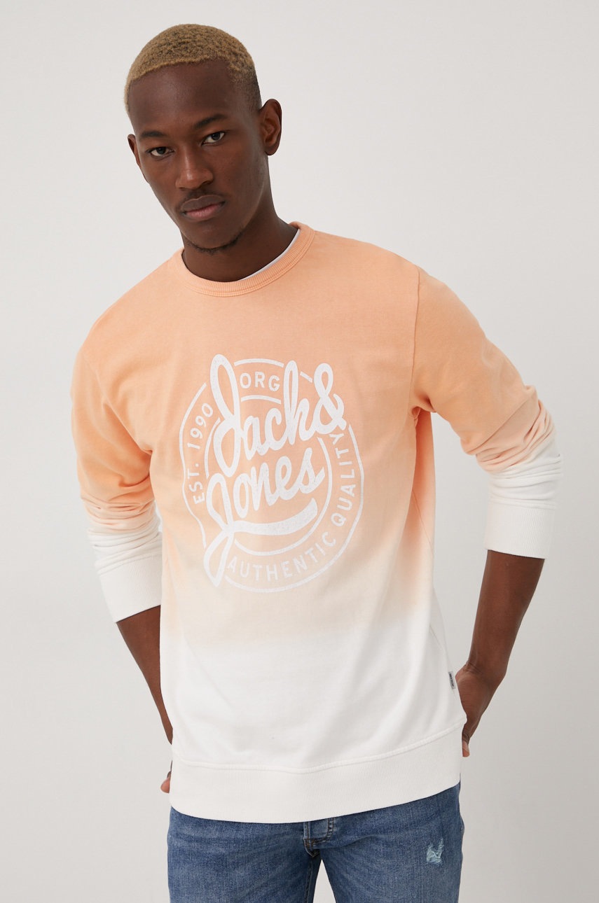 

Памучен суичър Jack & Jones в оранжево с принт, Оранжев