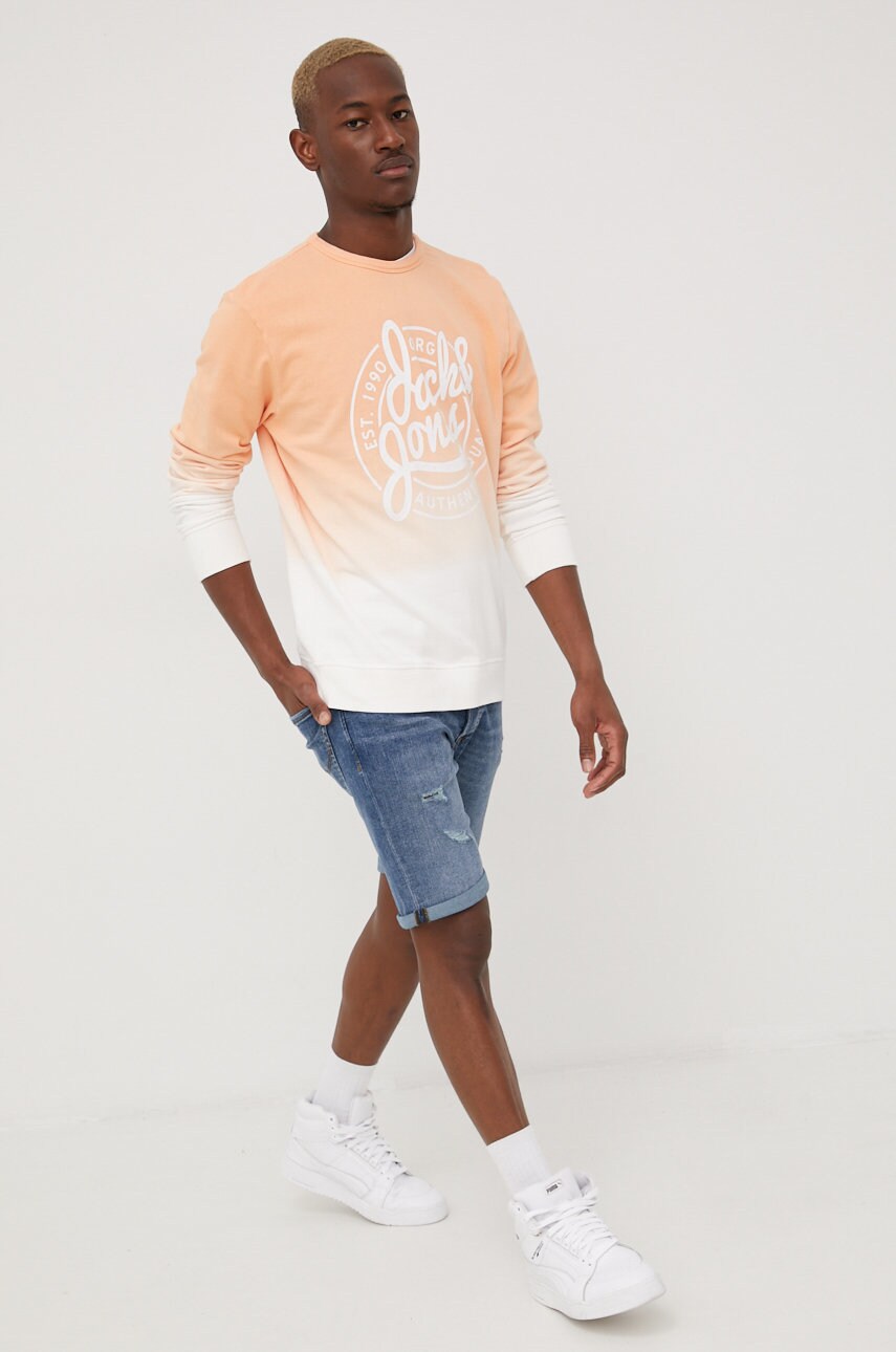 

Хлопковая кофта Jack & Jones мужская цвет оранжевый с принтом