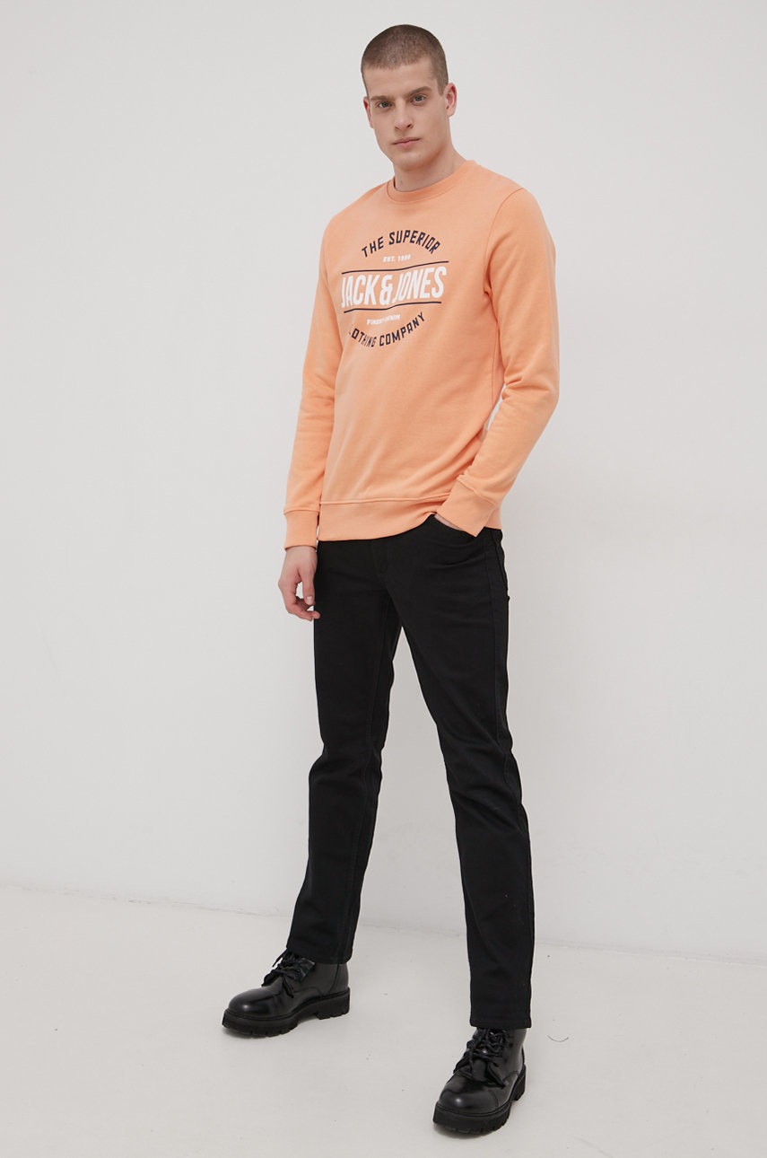 

Хлопковая кофта Jack & Jones мужская цвет оранжевый с принтом