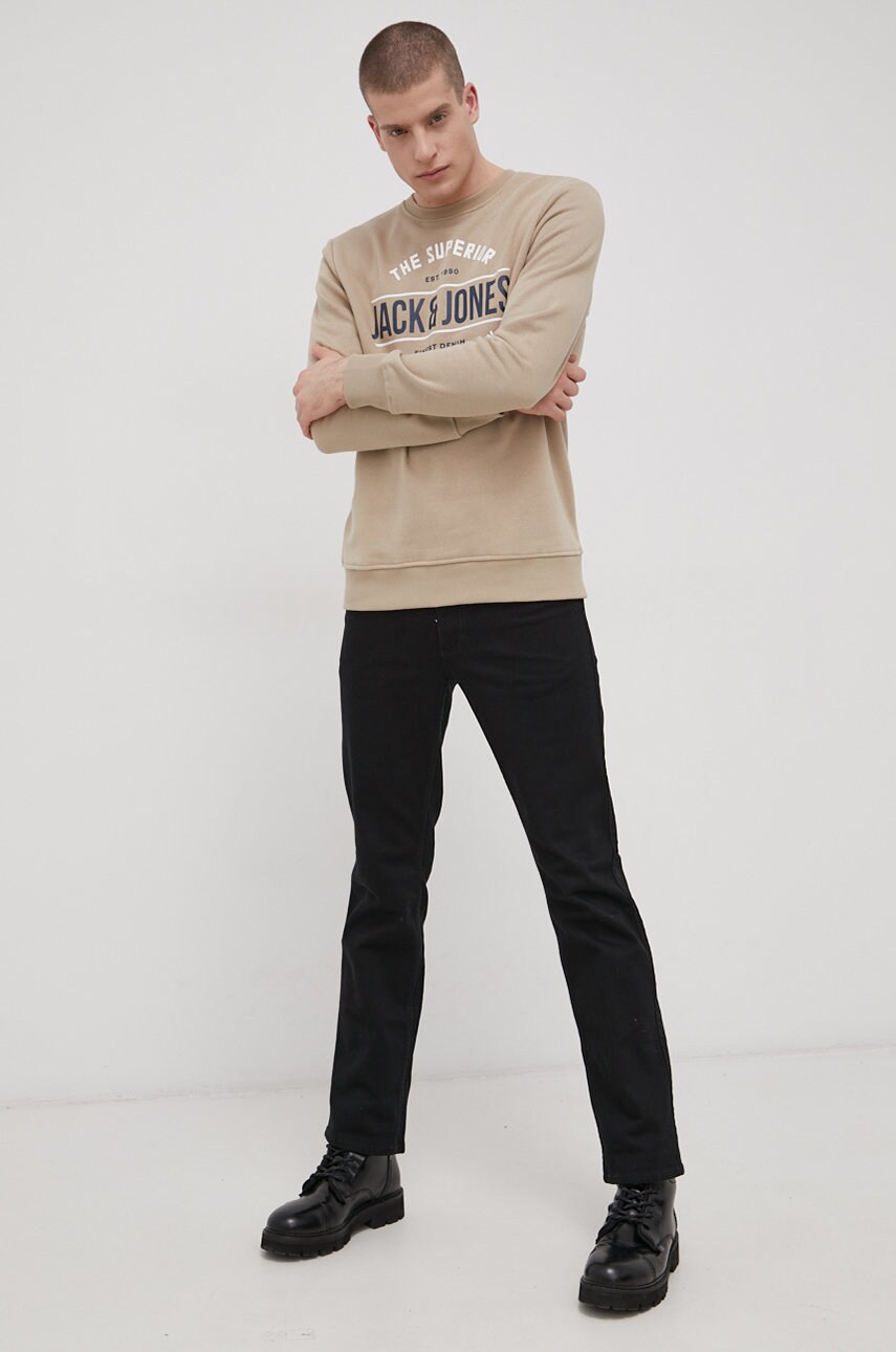 

Хлопковая кофта Jack & Jones мужская цвет бежевый с принтом