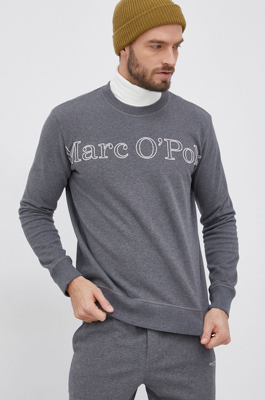 Marc O'Polo Bluza bawełniana męska kolor szary z nadrukiem