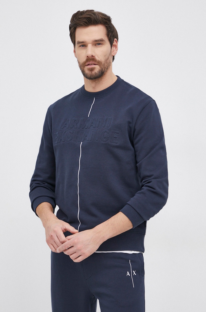 Armani Exchange Bluza bawełniana męska kolor granatowy z nadrukiem
