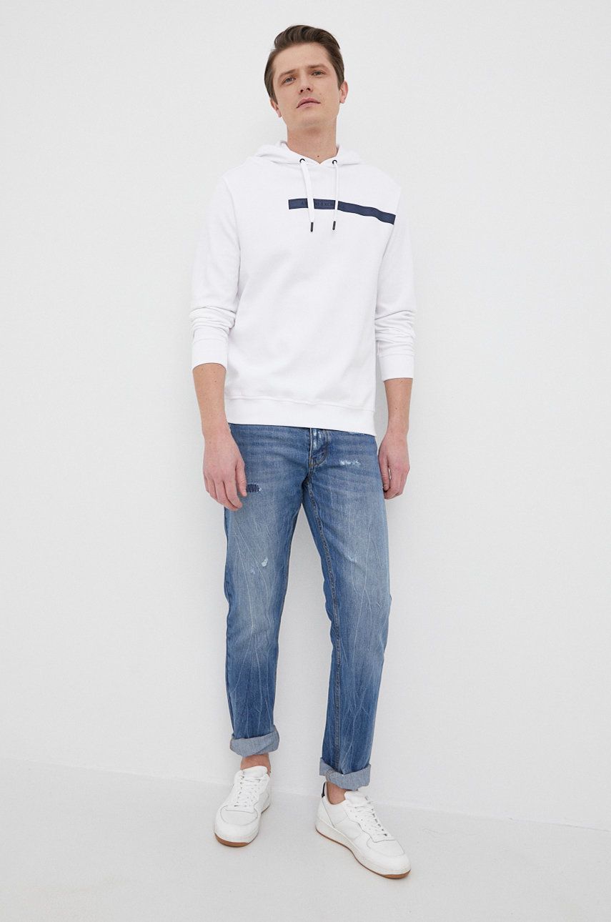 Armani Exchange bluza męska kolor biały z kapturem z aplikacją