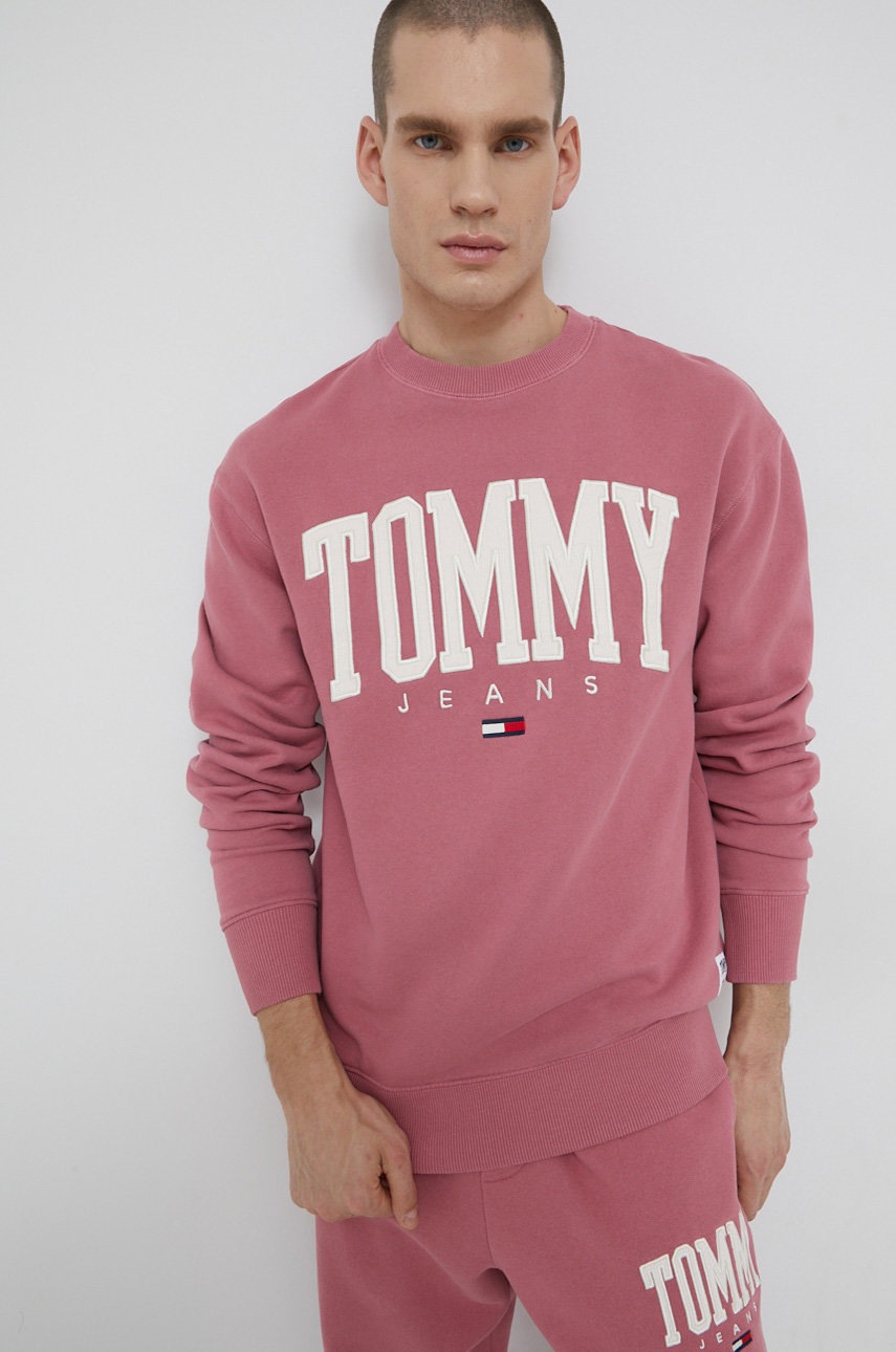 

Кофта Tommy Jeans мужская цвет розовый с аппликацией
