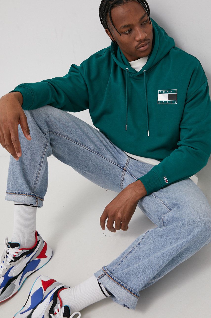 Tommy Jeans Bluză bărbați, culoarea verde, cu imprimeu answear imagine noua