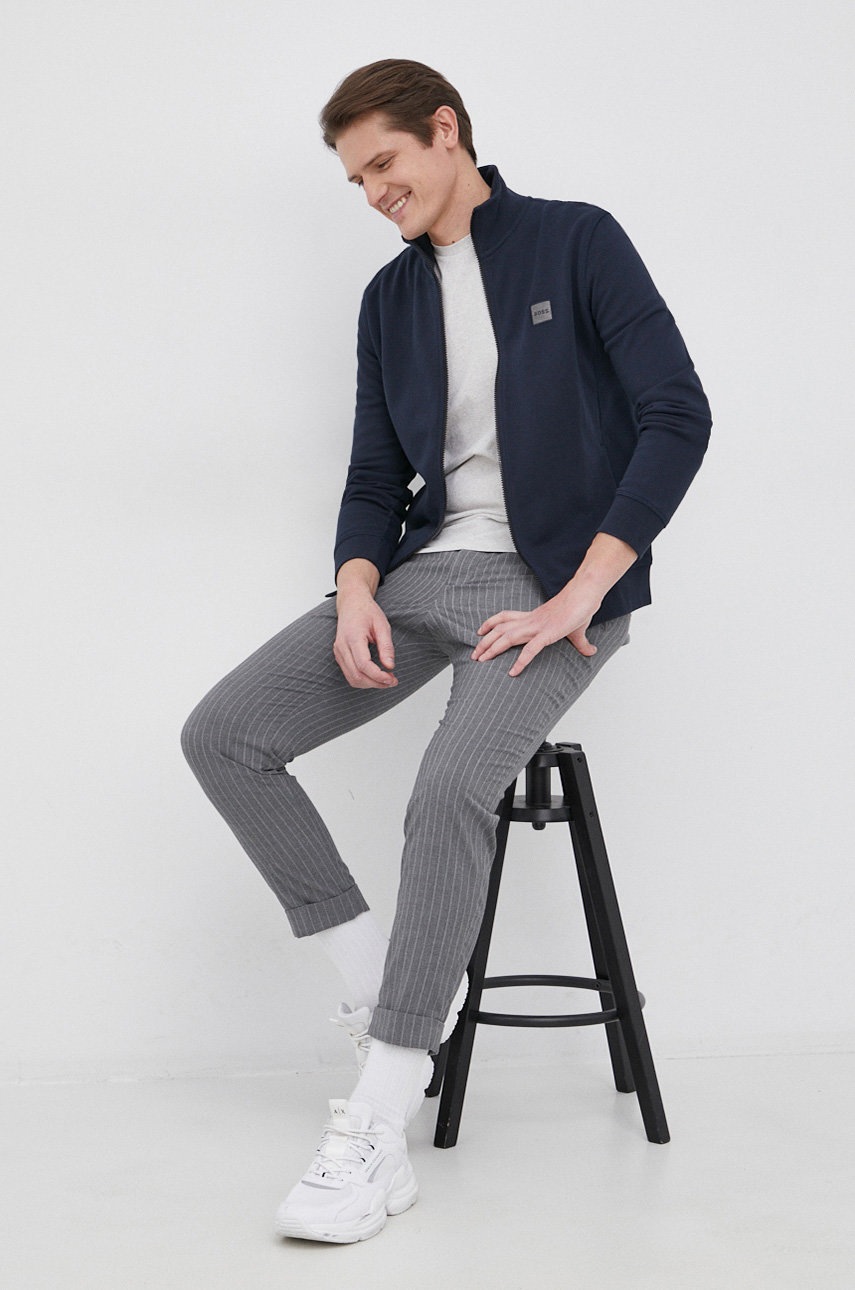

Хлопковая кофта Boss Casual мужская цвет синий гладкая