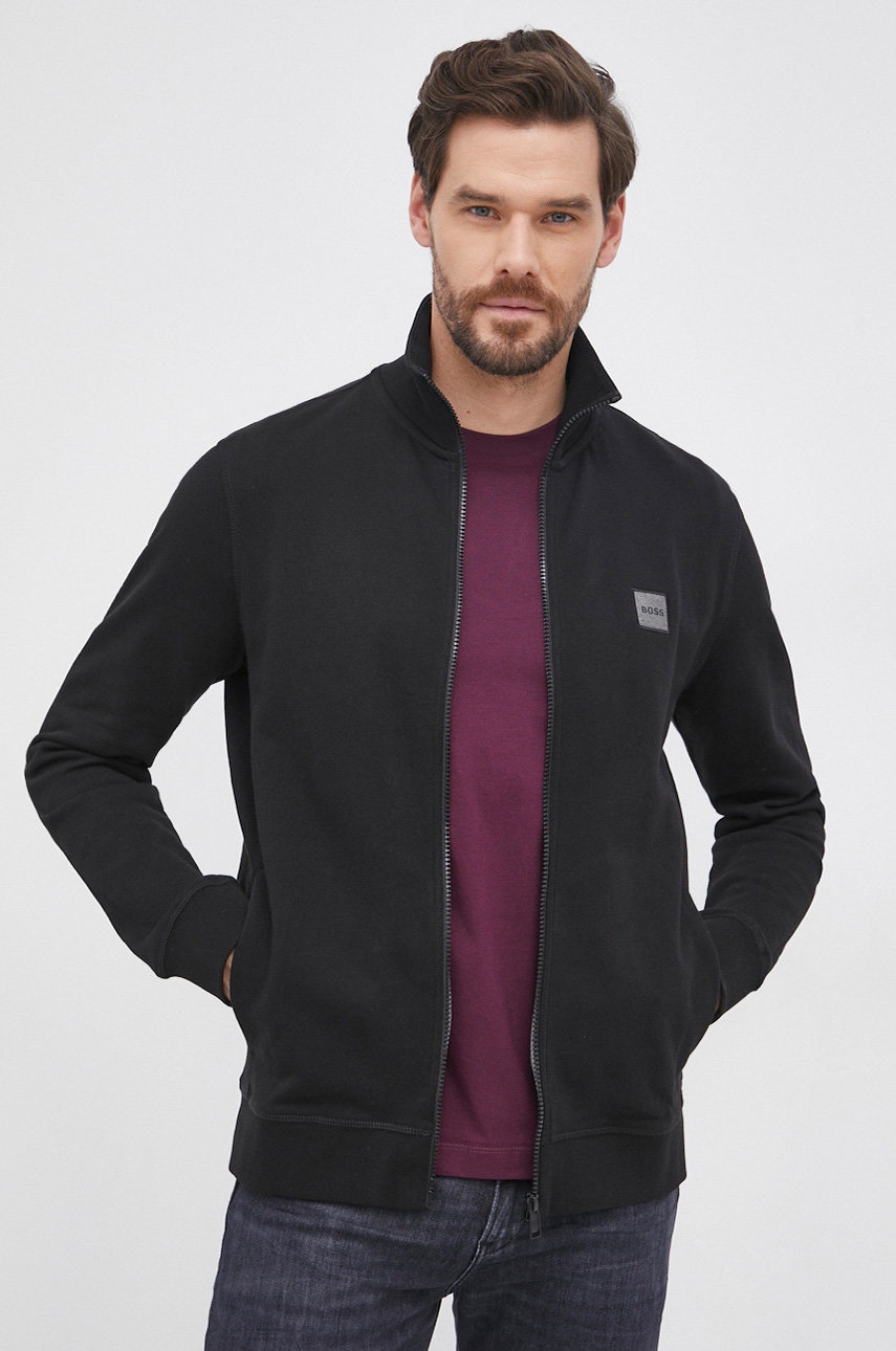 

Памучен суичър Boss Casual мъжки в черно с изчистен дизайн, Черен