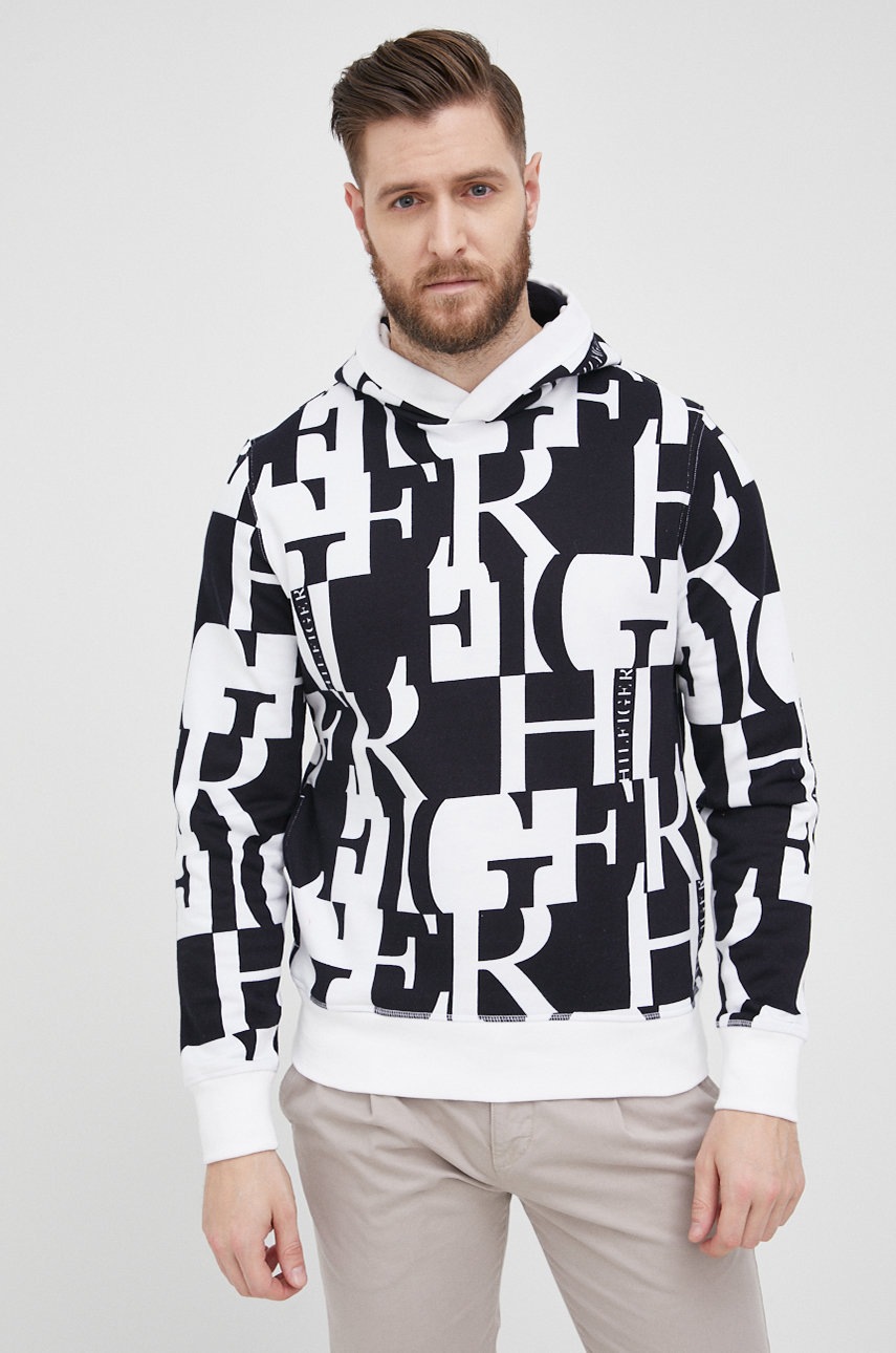 

Памучен суичър Tommy Hilfiger мъжка в черно с десен, Черен