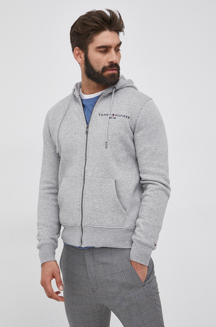 

Суичър Tommy Hilfiger мъжки в сиво с апликация, Сив