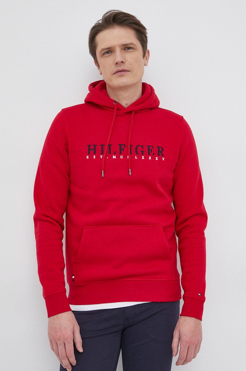 

Суичър Tommy Hilfiger мъжки в червено с апликация, Червен
