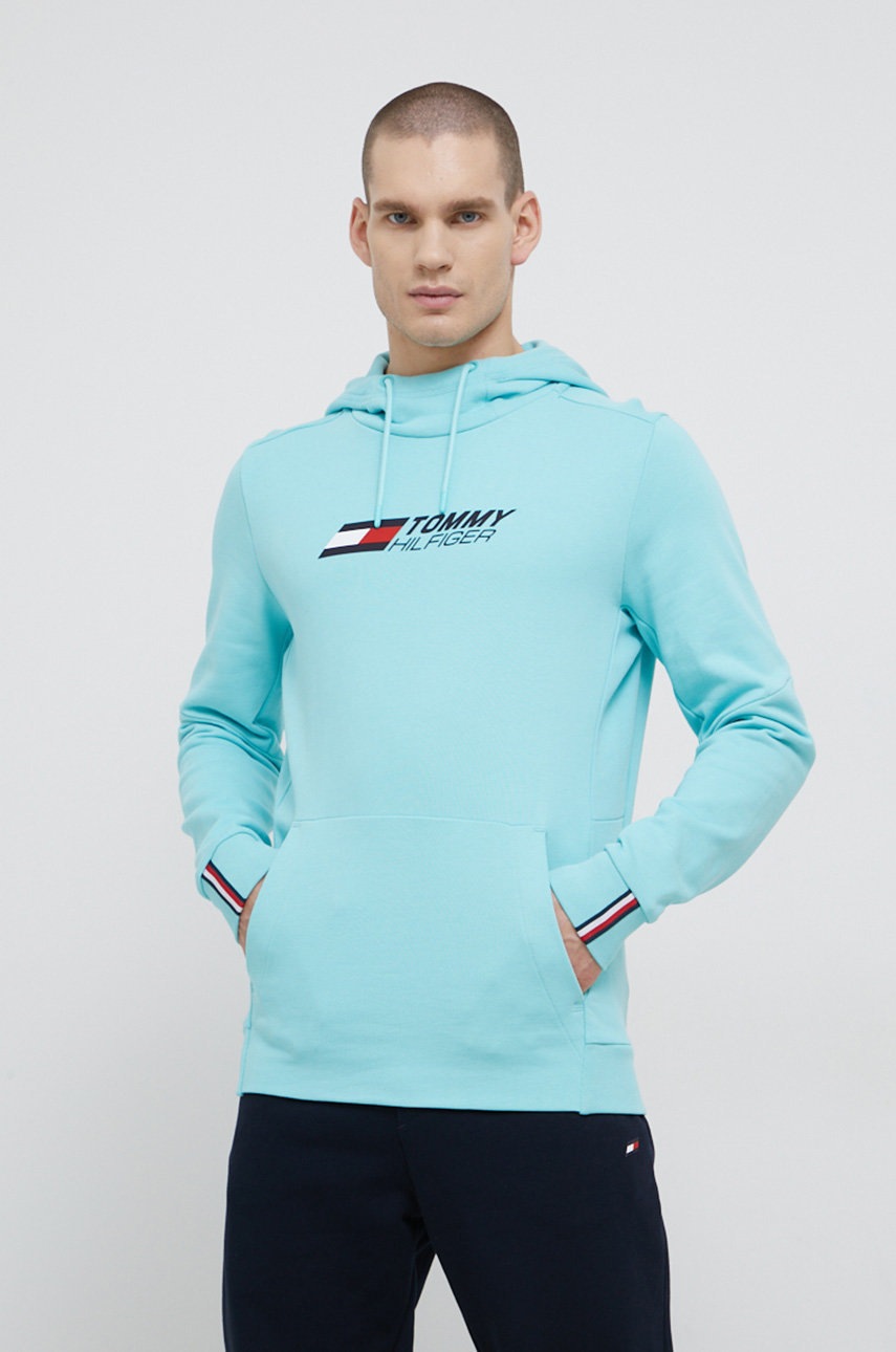 

Памучен суичър Tommy Hilfiger мъжки с принт, Тюркоазен