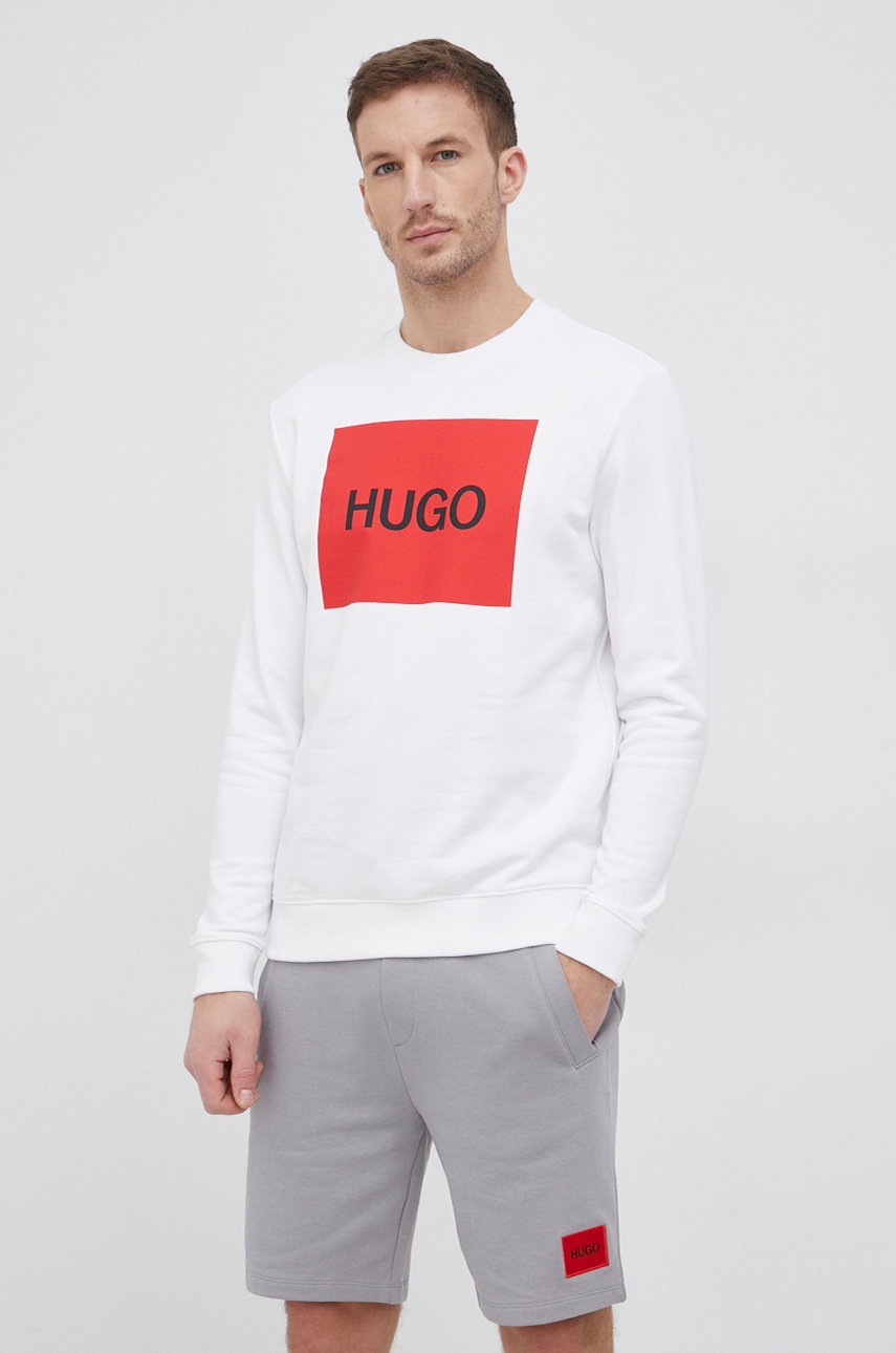 

Бавовняна кофта Hugo чоловіча колір білий з принтом