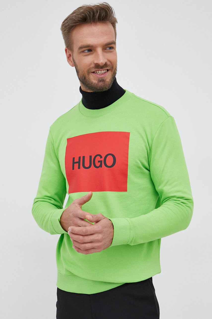 Hugo hanorac de bumbac bărbați, culoarea verde, cu imprimeu