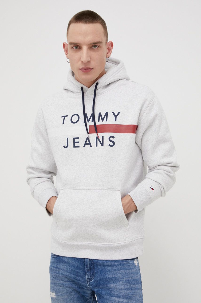 Tommy Jeans bluza barbati, culoarea gri, melanj ANSWEAR