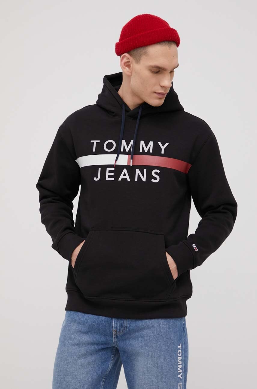 Tommy jeans bluza barbati, culoarea negru, melanj