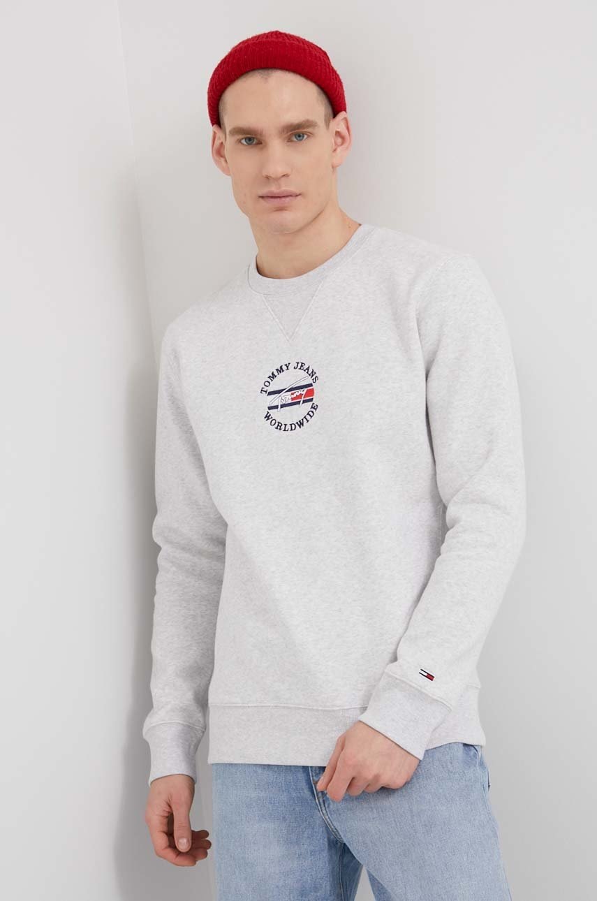 

Суичър Tommy Jeans мъжки в сиво с апликация, Сив