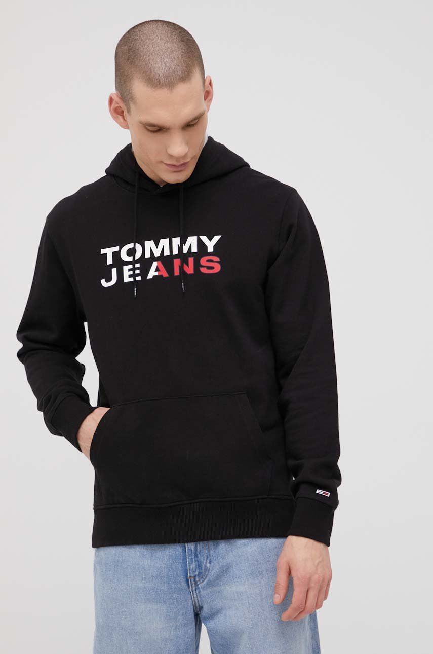 

Памучен суичър Tommy Jeans мъжки в черно с принт, Черен