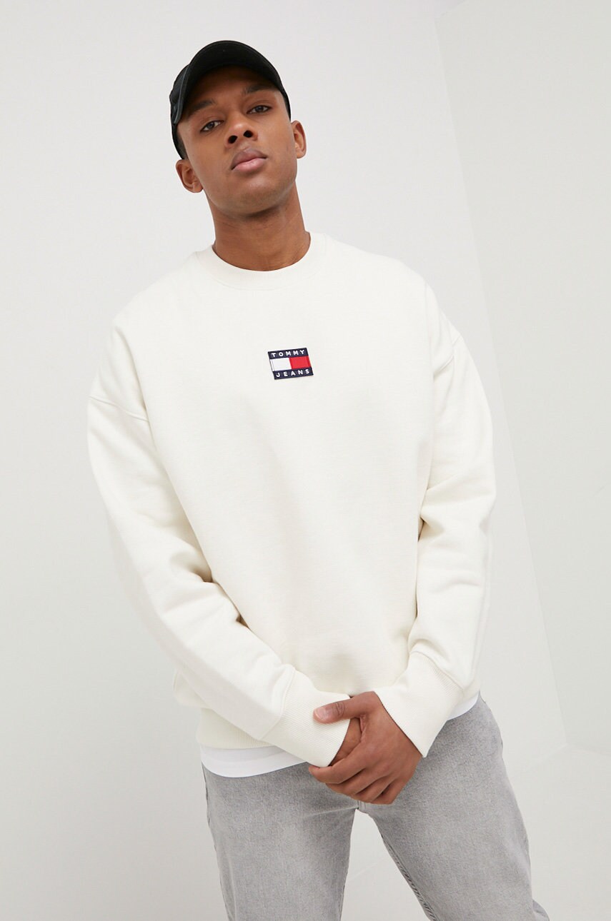 

Хлопковая кофта Tommy Jeans мужская цвет бежевый с аппликацией