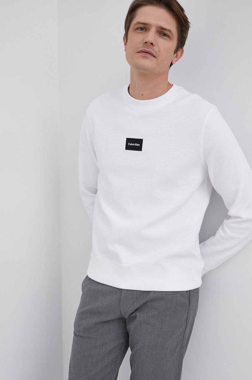 

Хлопковая кофта Calvin Klein мужская цвет белый гладкая