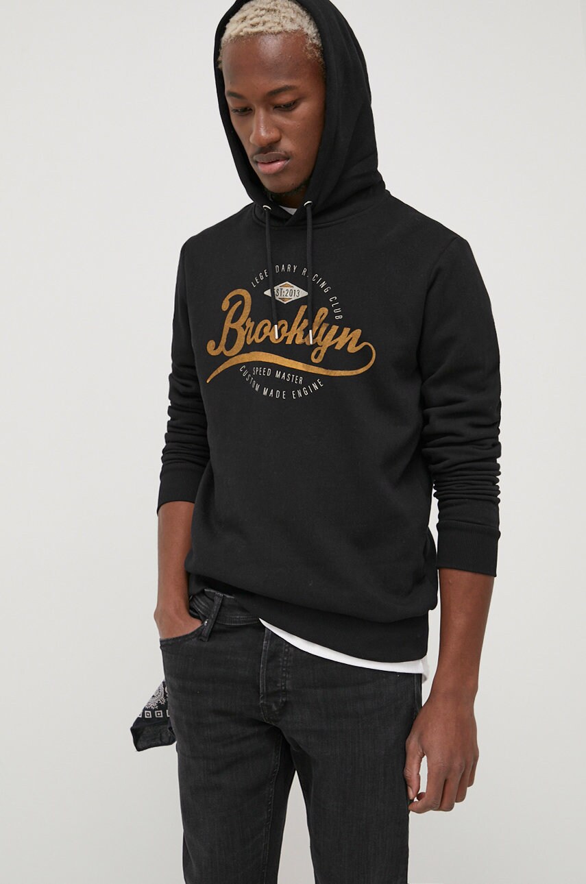 Produkt by jack & jones bluza barbati, culoarea negru, cu imprimeu