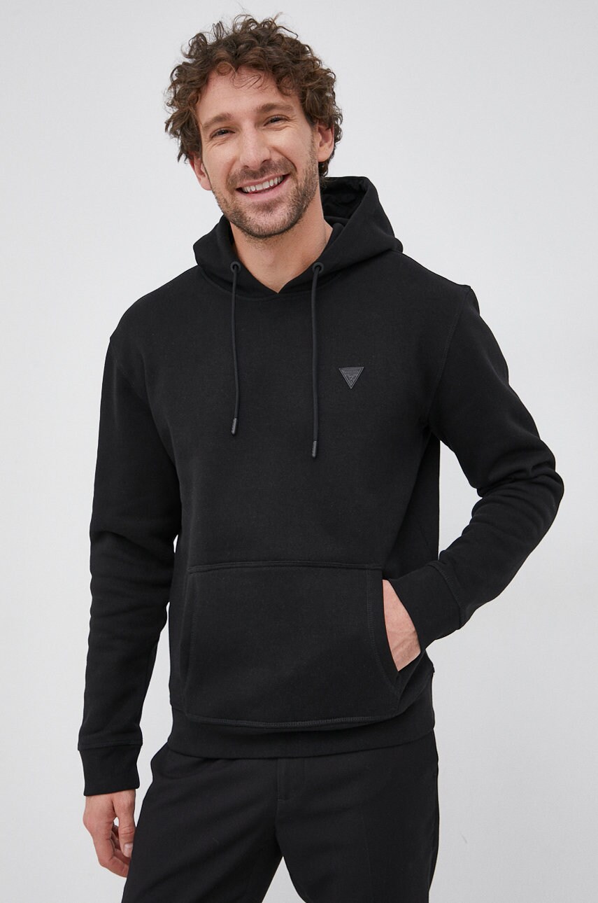 

Суичър Guess мъжки в меланж на черно, Черен