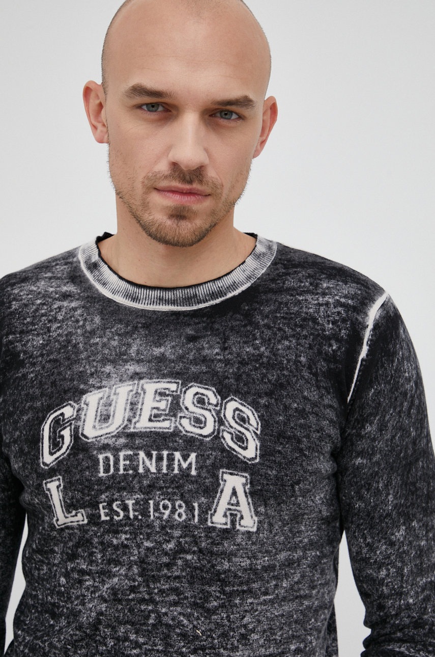

Хлопковый свитер Guess мужской цвет чёрный лёгкий