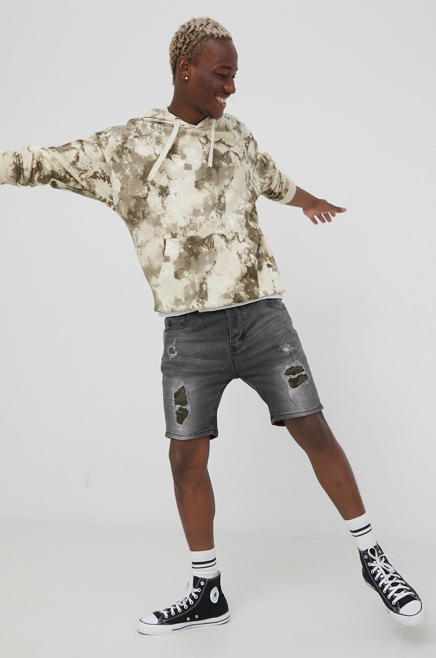 Only & sons hanorac de bumbac barbati, culoarea maro, modelator