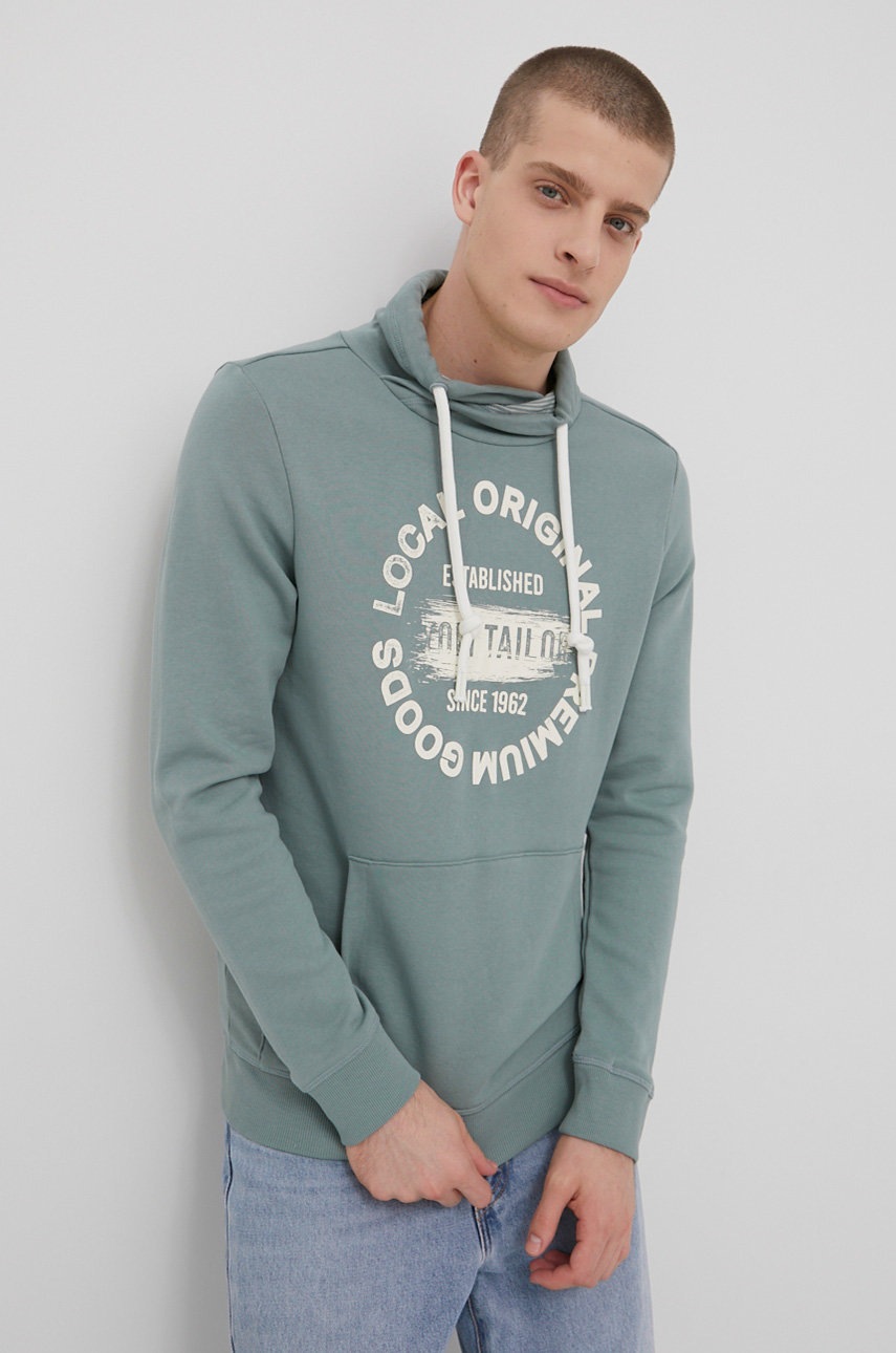 

Памучен суичър Tom Tailor мъжка в зелено с принт, Зелен