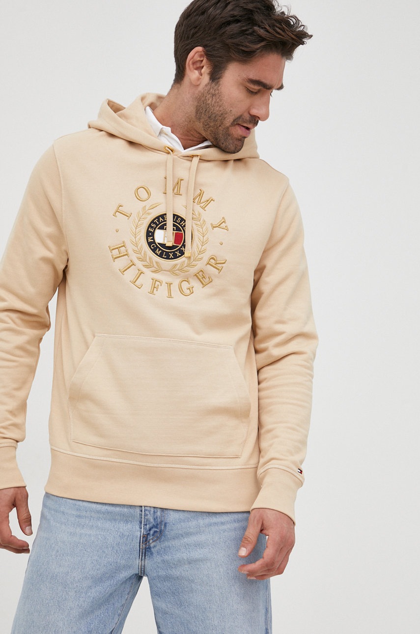 

Памучен суичър Tommy Hilfiger Icon мъжки в бежово с апликация, Бежов