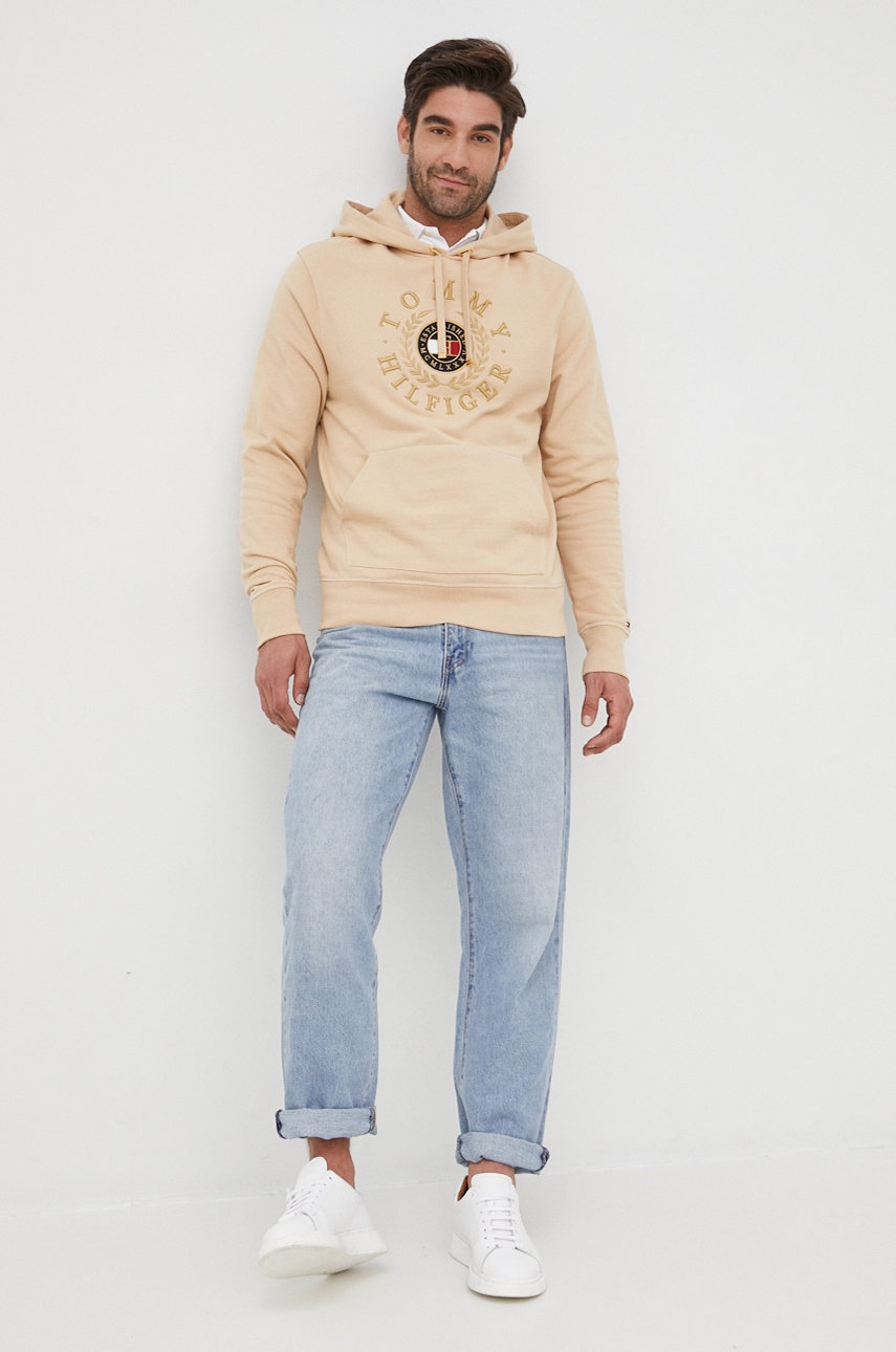 

Хлопковая кофта Tommy Hilfiger Icon мужская цвет бежевый с аппликацией