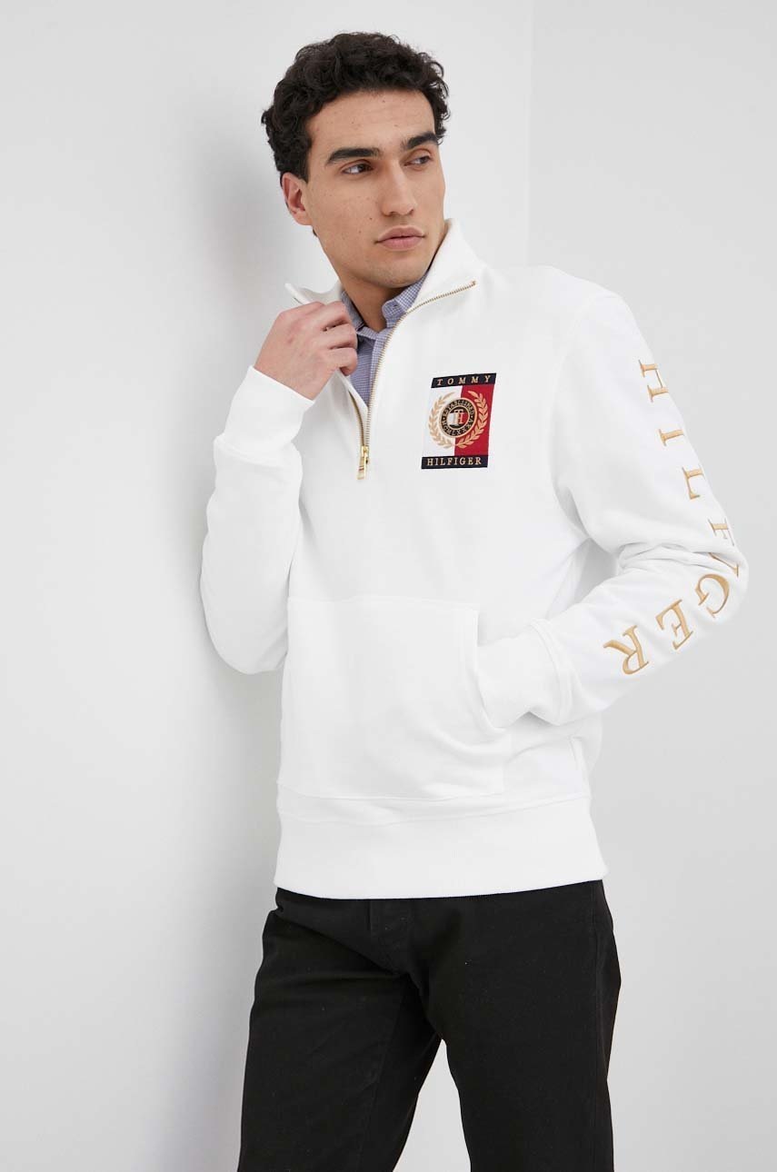 

Памучен суичър Tommy Hilfiger Icon мъжки в бяло с апликация, Бял