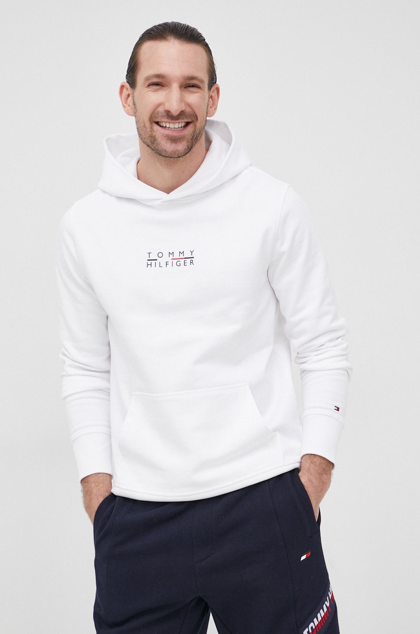 

Памучен суичър Tommy Hilfiger мъжка в бяло с принт, Бял
