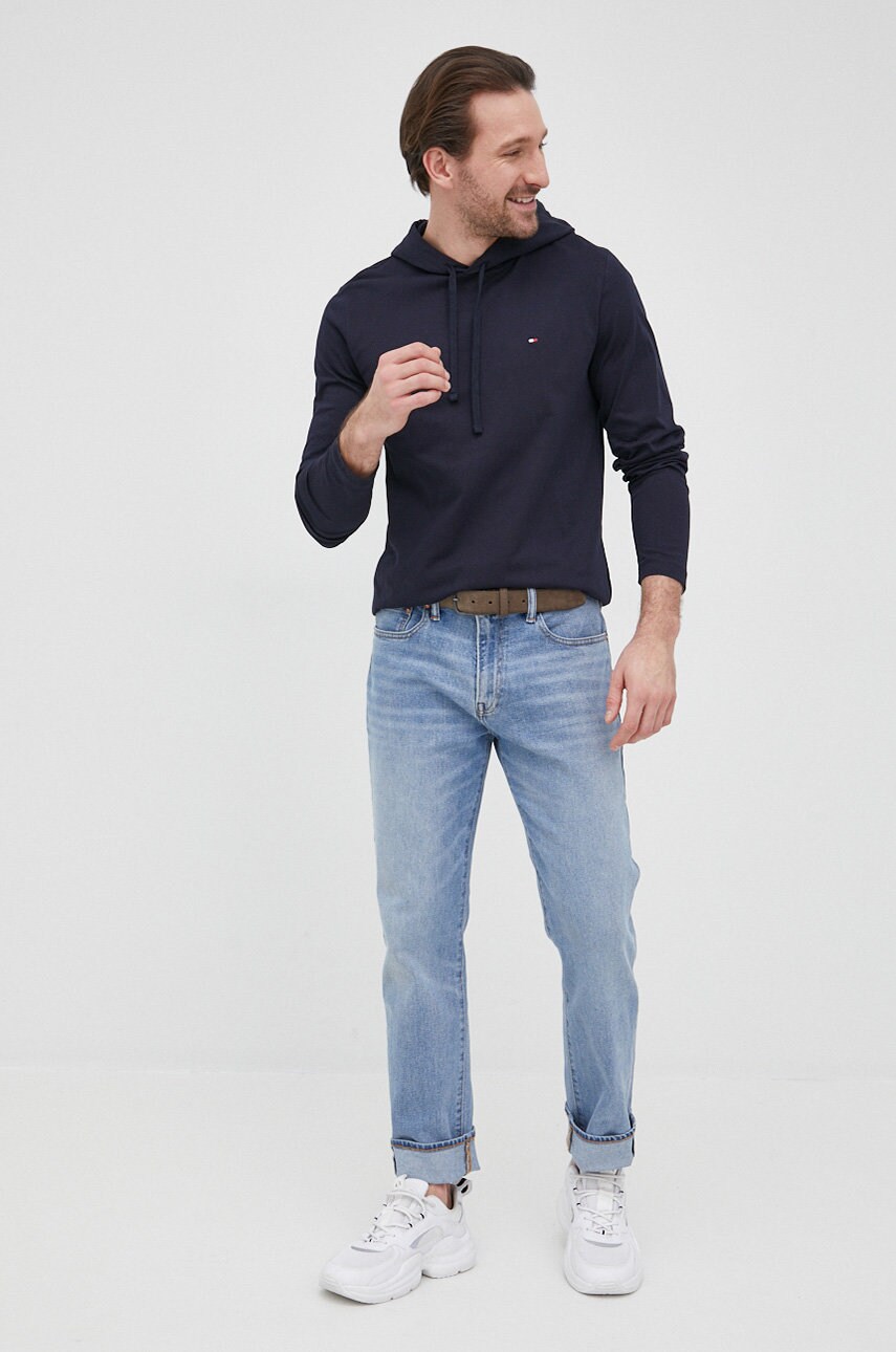 

Хлопковый лонгслив Tommy Hilfiger цвет синий меланж