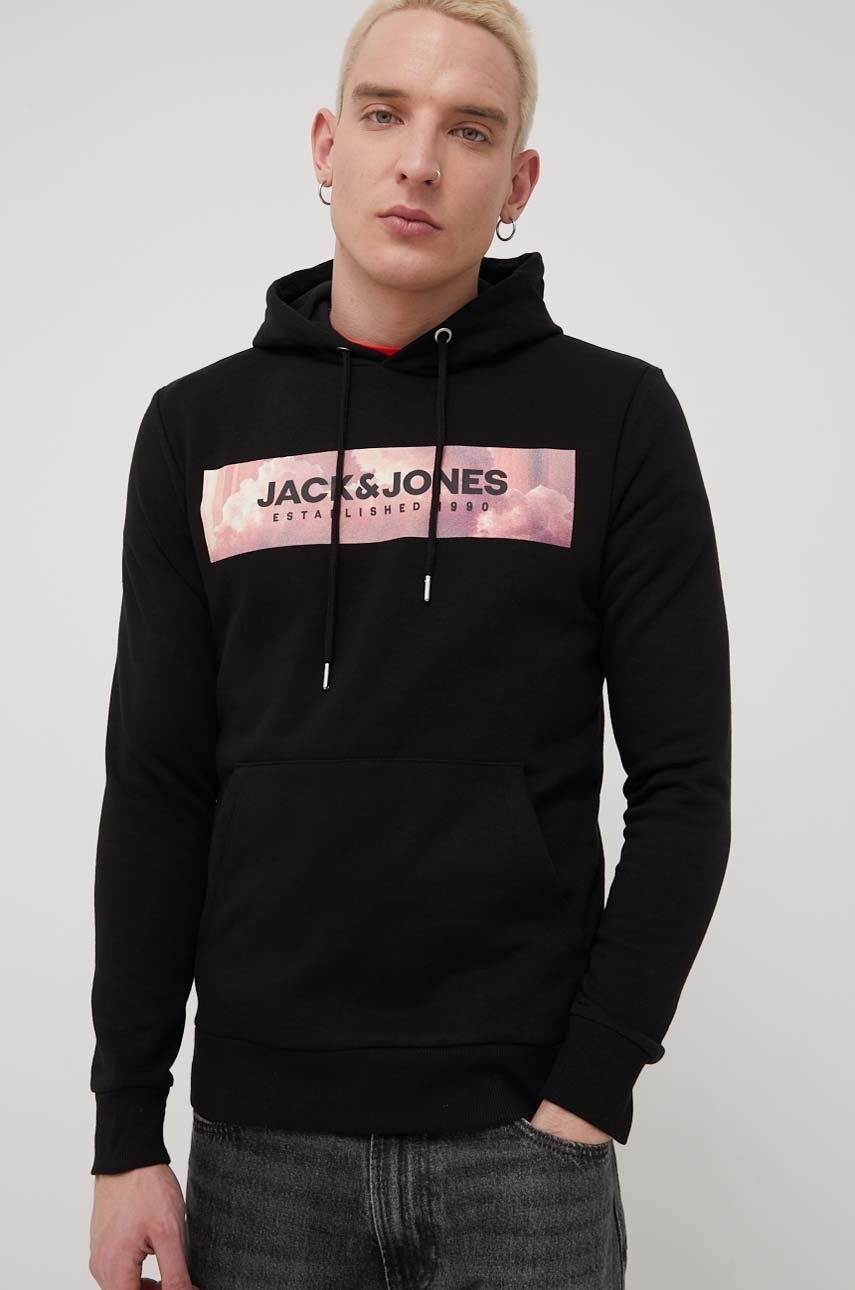 

Суичър Jack & Jones мъжка в черно с принт, Черен