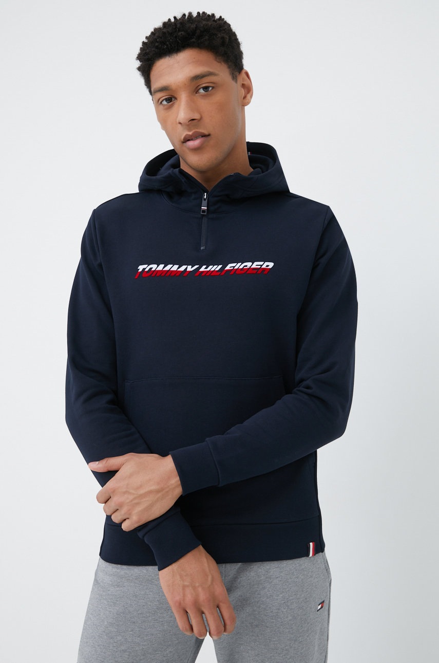 

Памучен суичър Tommy Hilfiger в тъмносиньо с апликация, Тъмносин