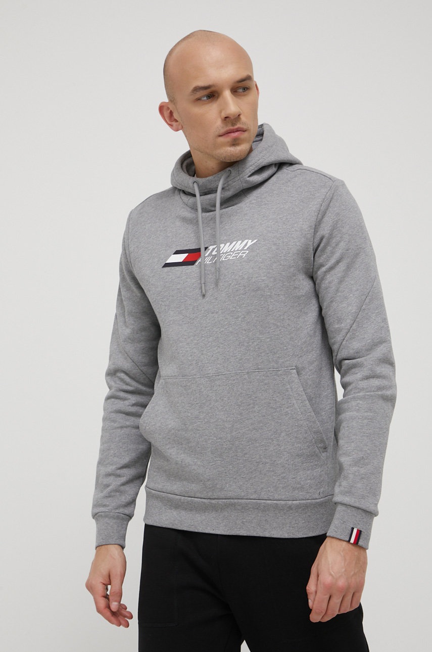 

Памучен суичър Tommy Hilfiger мъжки в сиво с принт, Сив