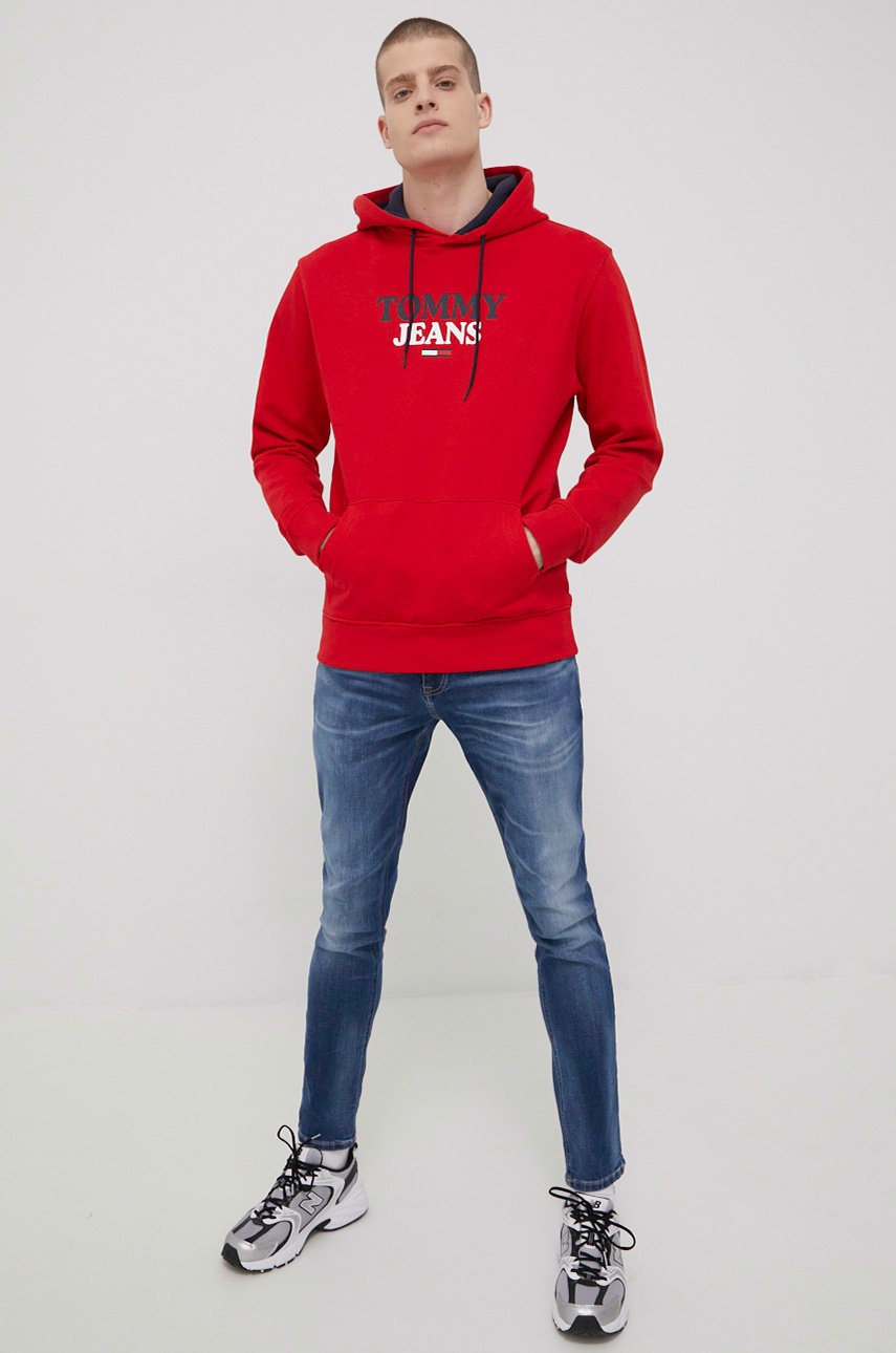 

Бавовняна кофта Tommy Jeans чоловіча колір червоний з принтом