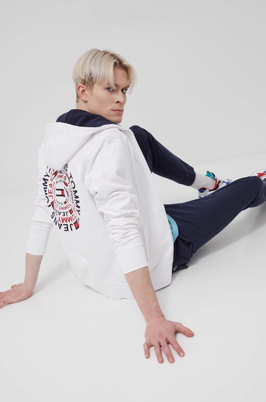 

Памучен суичър Tommy Jeans мъжка в бяло с принт, Бял