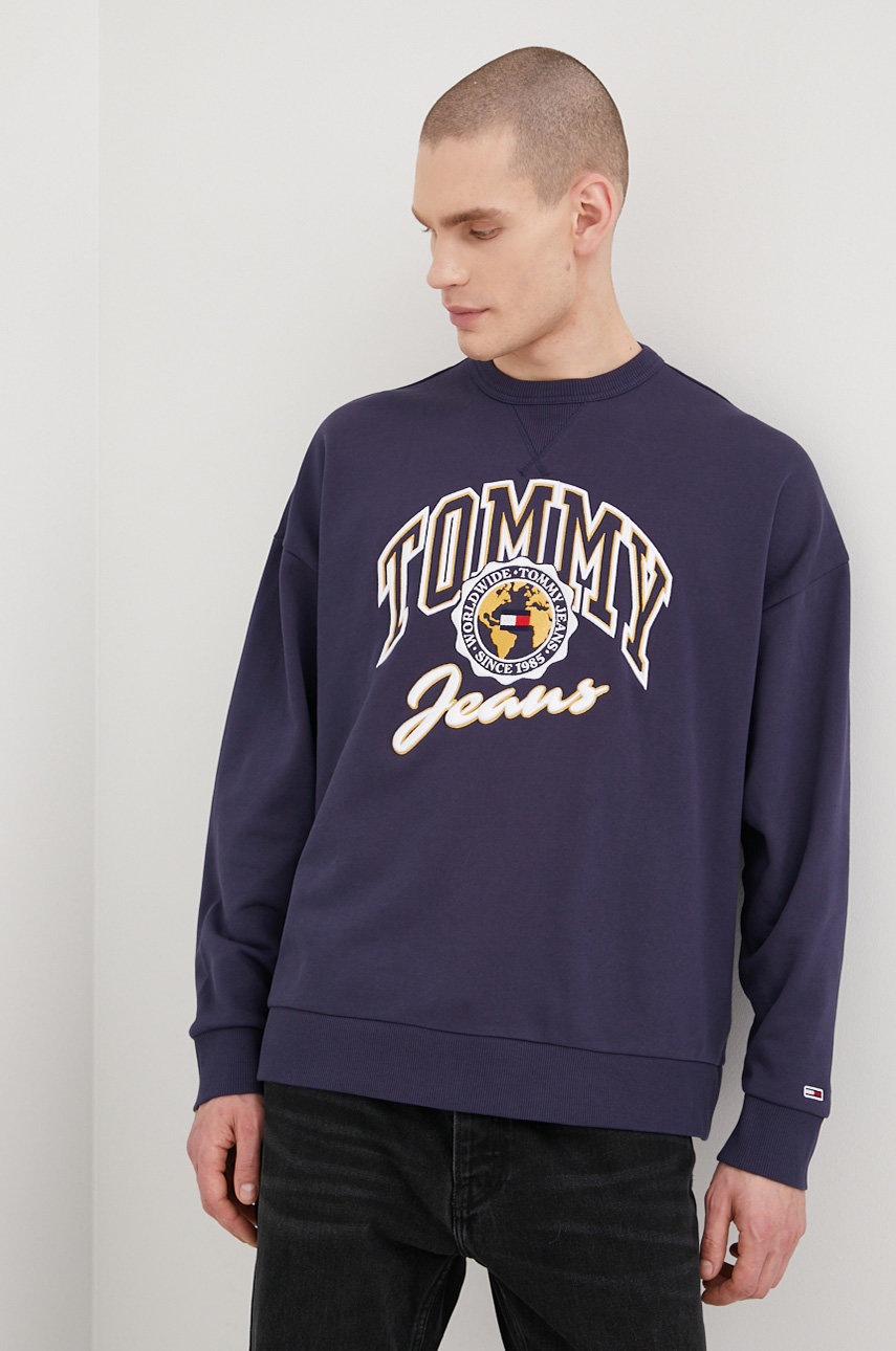 

Памучен суичър Tommy Jeans мъжка в тъмносиньо с апликация, Тъмносин