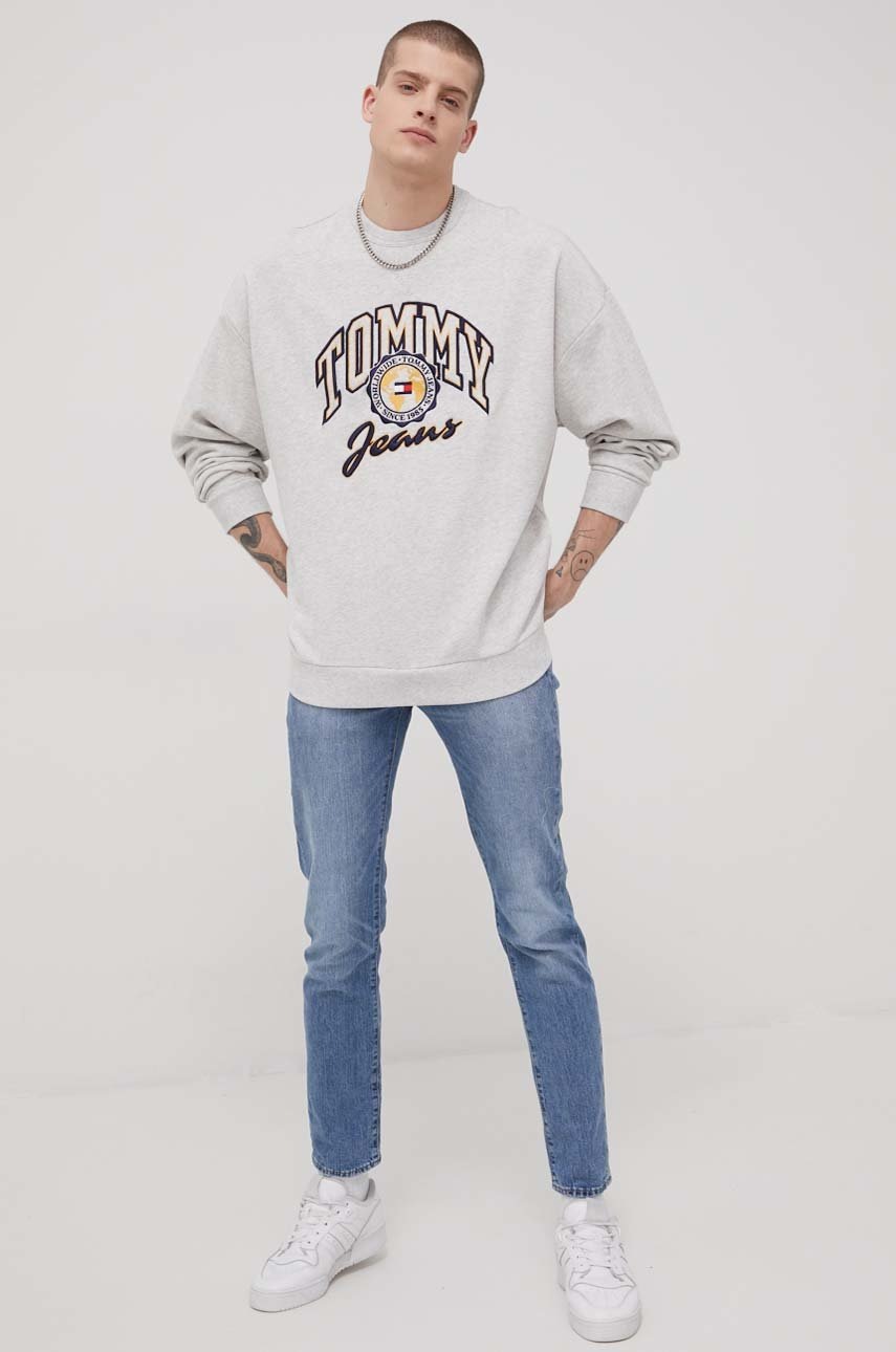 

Бавовняна кофта Tommy Jeans чоловіча колір сірий з аплікацією