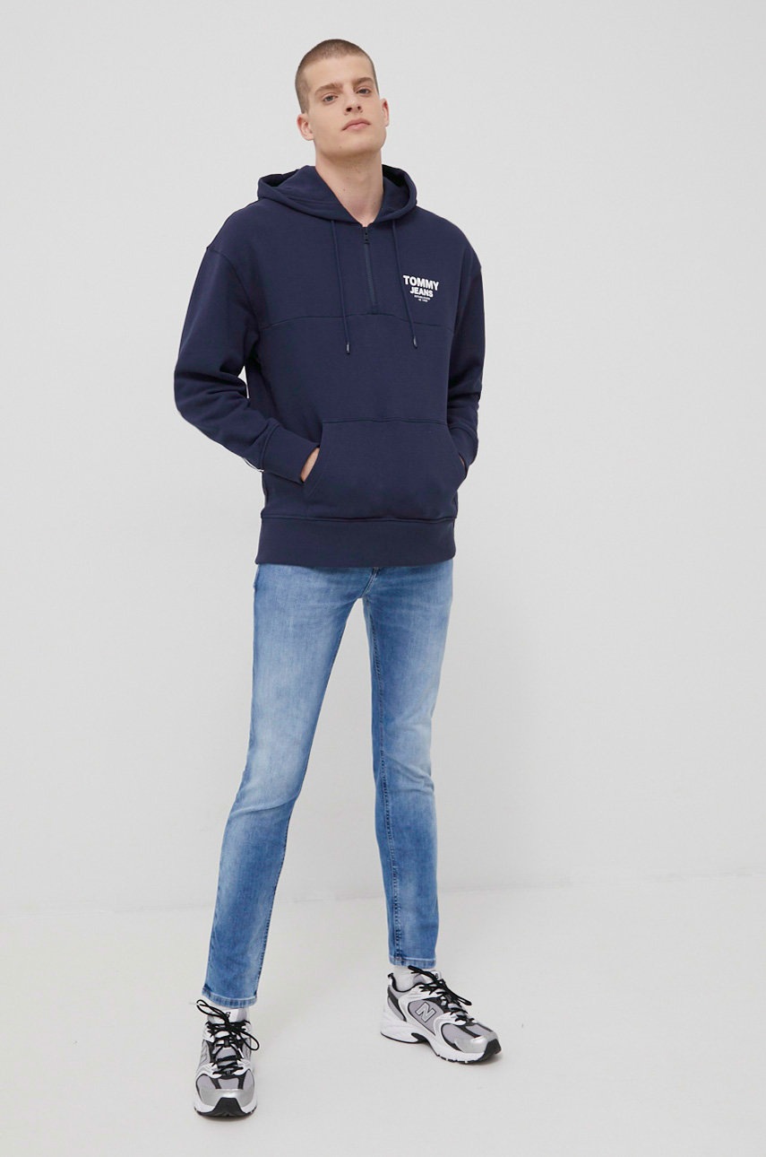

Хлопковая кофта Tommy Jeans мужская цвет синий с принтом
