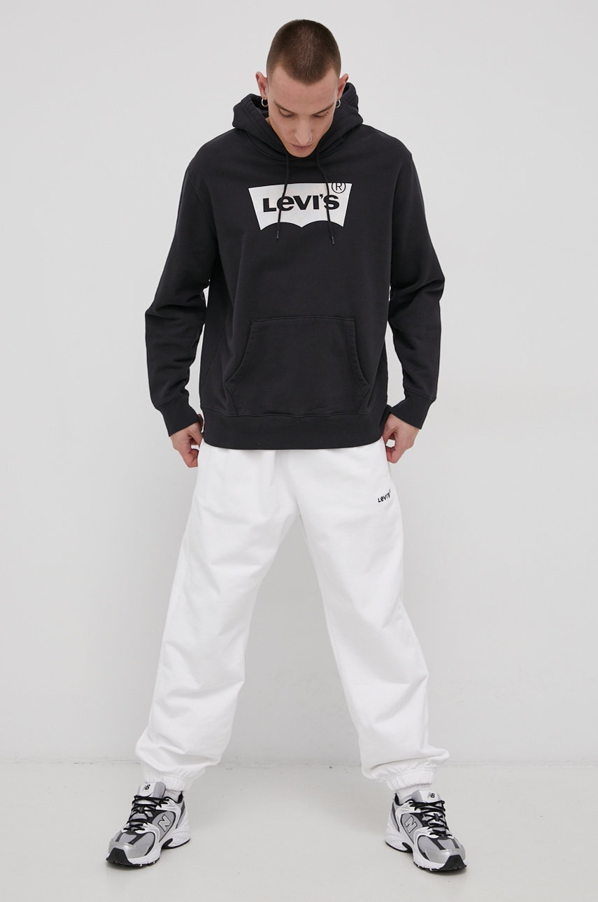 

Памучен суичър Levi's мъжки в черно с принт, Черен